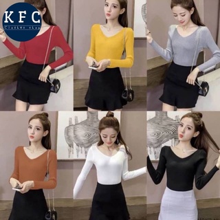 🌟KFC🌟เสื้อไหมพรมคอวี 🌟แขนยาว🌟ผ้านิ่มเข้ารูป ใส่สบายๆ #9967