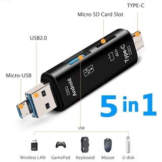 อะแดปเตอร์การ์ดรีดเดอร์ Micro SD USB TF OTG ต่อ USB 2.0 สําหรับ Android IOS แท็บเล็ต พีซี Type-c แบบ 5-in-1 OTG