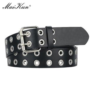 MaiKun Women Punk Belts Brand Leather Women Grunge Belt Double Pin Buckle Female Belt for Jeans