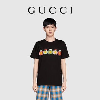 ใหม่ เสื้อยืดลําลอง ผ้าฝ้าย แขนสั้น พิมพ์ลาย Gucci Heart Apple สําหรับผู้ชาย และผู้หญิง