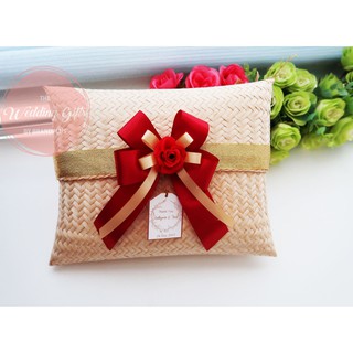 Wedding Gifts ผ้าแพรในแพ็คเกจกระเป๋าสานเนื้อดีแบบหนา