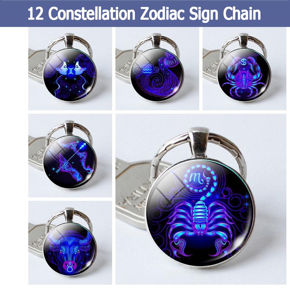 HOT SALE 12 Constellation Zodiac Sign Pendant Double Face Keychain