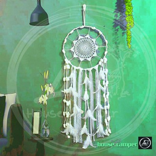 สินค้าจัดส่งจากไทย ตาข่ายดักความฝันขนาดกลาง25x65cm. Dreamcather nordic style white feather สำหรับตกแต่งบ้านและแขวนใช้งาน