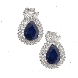 ต่างหูไพลิน (BLUE SAPPHIRE)สีน้ำเงินเข้ม  เงินแท้ 92.5%  ประดับเพชรรัสเซีย CZ   รุ่นNA676