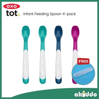 Oxo Tot ช้อนให้อาหารเด็กทารก 4 แพ็ก **ฟรีกระเป๋าเดินทาง**