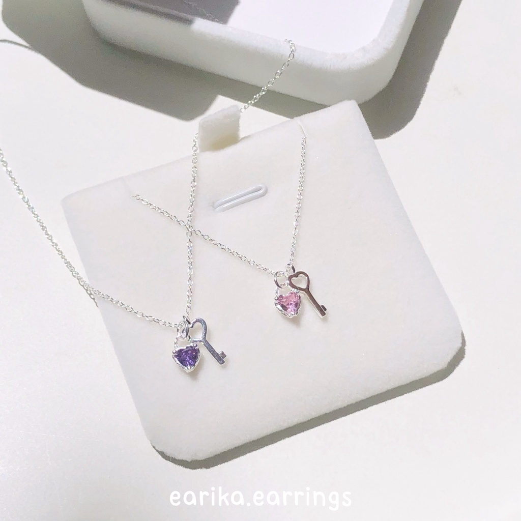 earika.earrings - heartery key necklace สร้อยคอเงินแท้จี้หัวใจเพชรและกุญแจ S92.5 (มีให้เลือก 2 สี) แถมฟรีกล่องกำมะหยี่