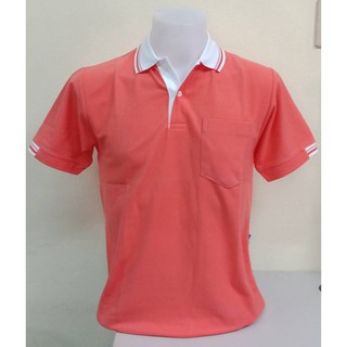 L-001 เสื้อโปโลสีส้มปกขาวผ้าKanekoใส่สบายอยู่ทรง