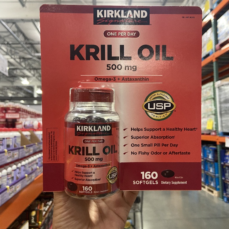 (Exp.112023)Kirkland Krill Oil 500mg Omega 3 Astaxanthin 160 Softgels