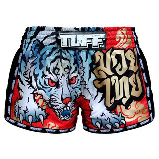 TUFF ทัฟฟ์ มวยไทย กางเกงมวยไทย เรโทร สีแดง เสือ Muay Thai Boxing Shorts Red Retro Tiger