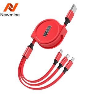 NEWMINE telescopic one พร้อมสายดาต้าสามสาย, สายชาร์จมือถือในรถยนต์แบบชาร์จไฟสามในหนึ่งเดียว