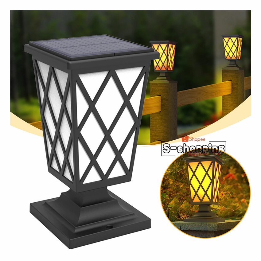 N260C Solar Flame Light เปลวไฟ 5โหมด โคมไฟหัวเสา โซล่าเซลล์