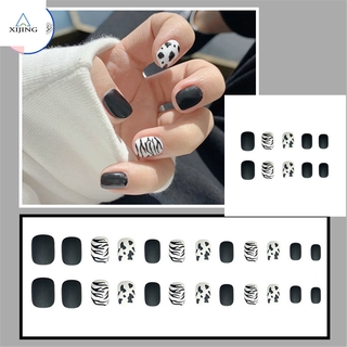 【sweet】24PC woman 3D waterproof Leopard Print Detachable Removable Wearable Finished Fake Nail Nail Patch with glue