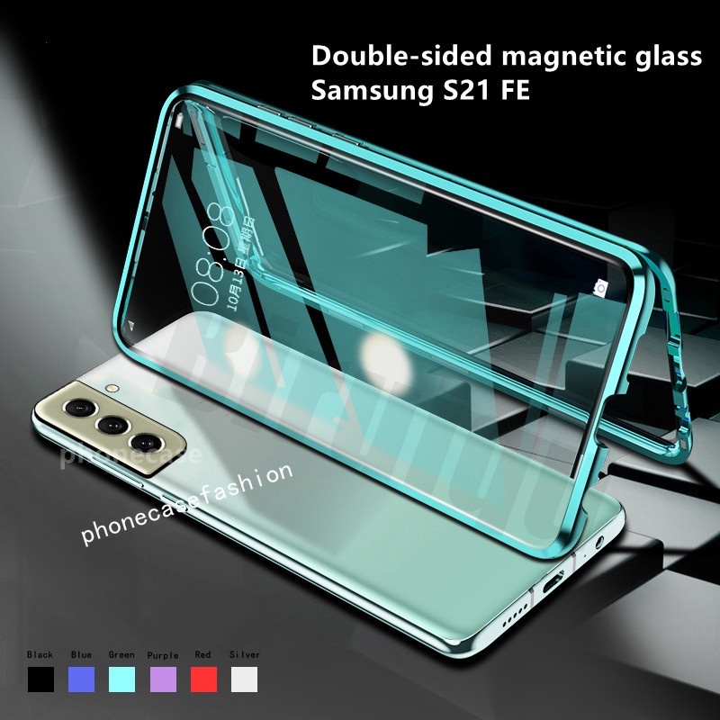 เคสโทรศัพท์มือถือกระจกนิรภัย กันกระแทก แบบแม่เหล็กสองด้าน สําหรับ Samsung Galaxy S21 FE Plus Ultra + 5G S21FE