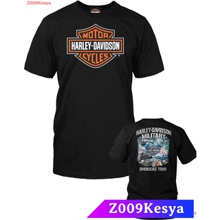 Z009Kesya เสื้อยืดสีพื้นผู้ชาย Harley-Davidson Military - Bar &amp; Shield Orange On Black T-Shirt - Overseas Tour Salutes O