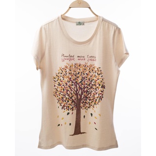 กรีน ค๊อตตอน เสื้อคอกลมหญิง พิมพ์ต้นไม้ Green Cotton Ladies Round Neck T-Shirt (Tree Design) 12110