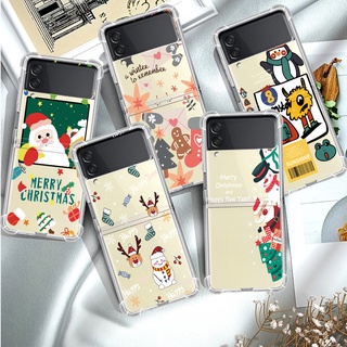 เคสโทรศัพท์มือถือ TPU แข็ง แบบใส พับได้ กันกระแทก ลายคริสต์มาสปีใหม่ สําหรับ Samsung Galaxy Z Flip 3 Flip4 5G 6.7 นิ้ว ZFlip Flip 4 5G