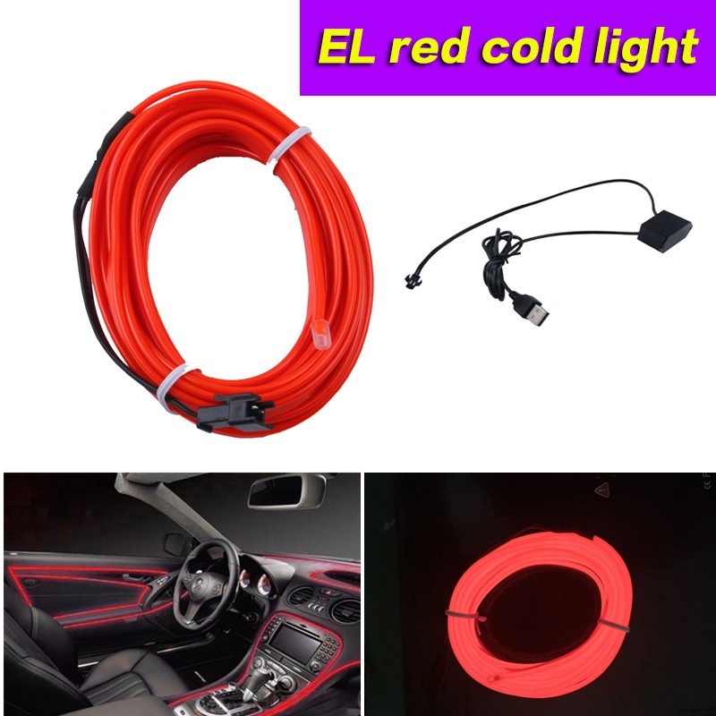 EL Wire ไฟเส้น ไฟตกแต่งรถ แถบไฟโครเมี่ยม มี 6 สี สายตกแต่งภายในรถยนต์ EL Wire ไฟเส้นแต่งรถ + อแดปเตอร์ รุ่น USB