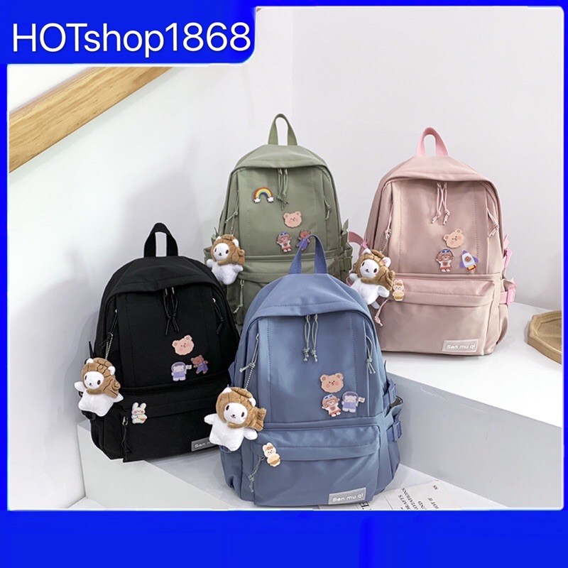 กระเป๋าสะพายหลัง Backpack กระเป๋าเป้นักเรียน พร้อมพวงกุญแจตุ๊กตาและเข็มกลัด M104