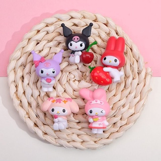 5pcs กาชาปองซานริโอ้ มายเมโลดี้แอนด์คุโรมิในธีมสีแดงและสีชมพู My Melody Kuromi Color Figure Collection DIY