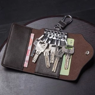 CONTACT'S Men กระเป๋าสตางค์หนังแท้ขนาดเล็ก Key Holder พวงกุญแจกระเป๋า Key Case พร้อมช่องใส่การ์ด