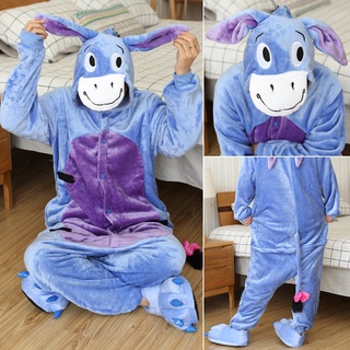 Kigurumi ชุดนอน ลายการ์ตูนสัตว์ ลา สีฟ้า สําหรับผู้หญิง ผู้ชาย ทุกเพศ