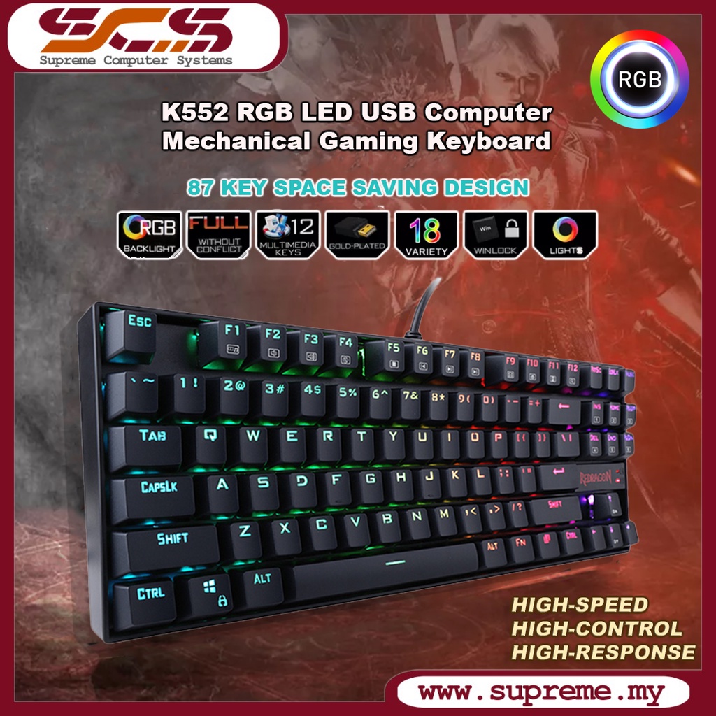 Redragon K552 คีย์บอร์ดเกมกล 87 คีย์ RGB คีย์บอร์ดกันน้ํา