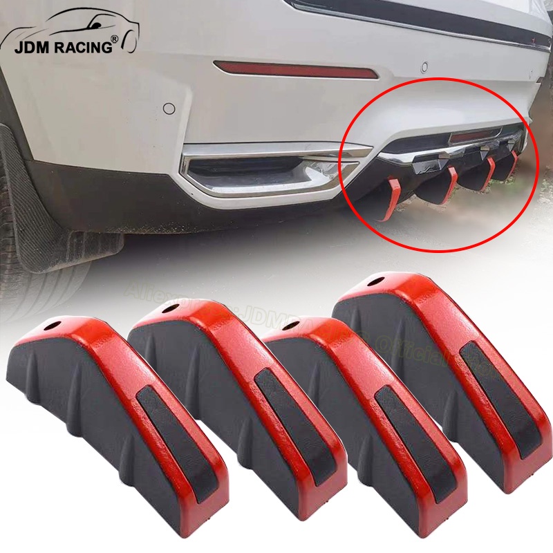 สปอยเลอร์คาร์บอนไฟเบอร์ รูปครีบฉลาม ป้องกันการชนหลัง สีแดง สีดํา แบบสากล สําหรับรถยนต์ จํานวน 4 ชิ้น