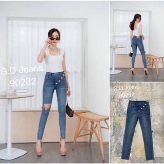 G.D.Jeans รุ่น 90232#กางเกงยีนส์แฟชั่นขายาวผ้ายืดสียีนส์เอวกลางทรงเดฟ