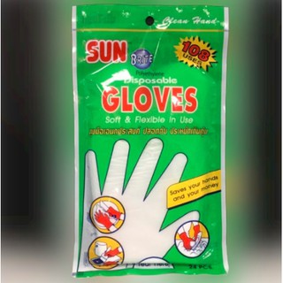 SALE!!! ถุงมือใส ถุงมือพลาสติก ถุงมือทำอาหาร ถุงมืออนามัย ถุงมือเอนกประสงค์ SUNBRITE 24 ชิ้น