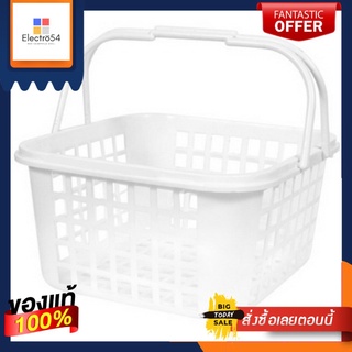 ตะกร้าใส่ของทรงสี่เหลี่ยมมีหูหิ้ว สีขาว ขนาด 24x25x13 ซม.Square storage basket with handle, white, size 24x25x13 cm.