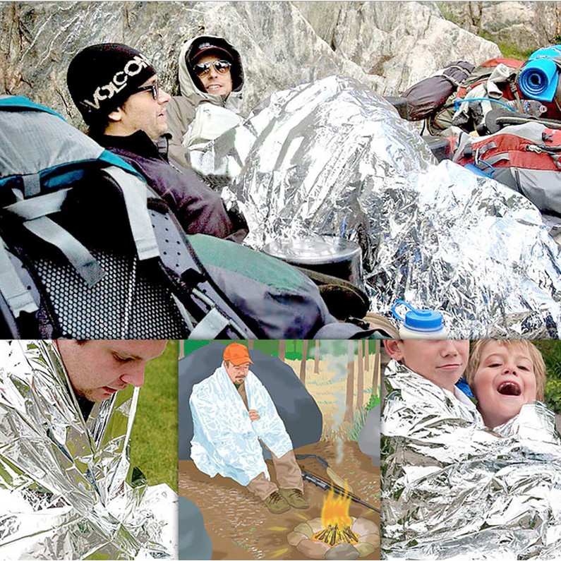 ผ้าห่มฉุกเฉิน ผ้าห่มอวกาศ ผ้าห่มฟอยล์  ขนาด 160x210ซม Emergency blanket First Aid Thermal Survival Silver Foil