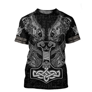 เสื้อยืดแขนสั้นลําลอง พิมพ์ลาย Odin Viking Tattoo 3 มิติ โอเวอร์ไซซ์ สไตล์ฮาราจูกุ แฟชั่นฤดูร้อน สําหรับผู้ชาย และผู้หญิง