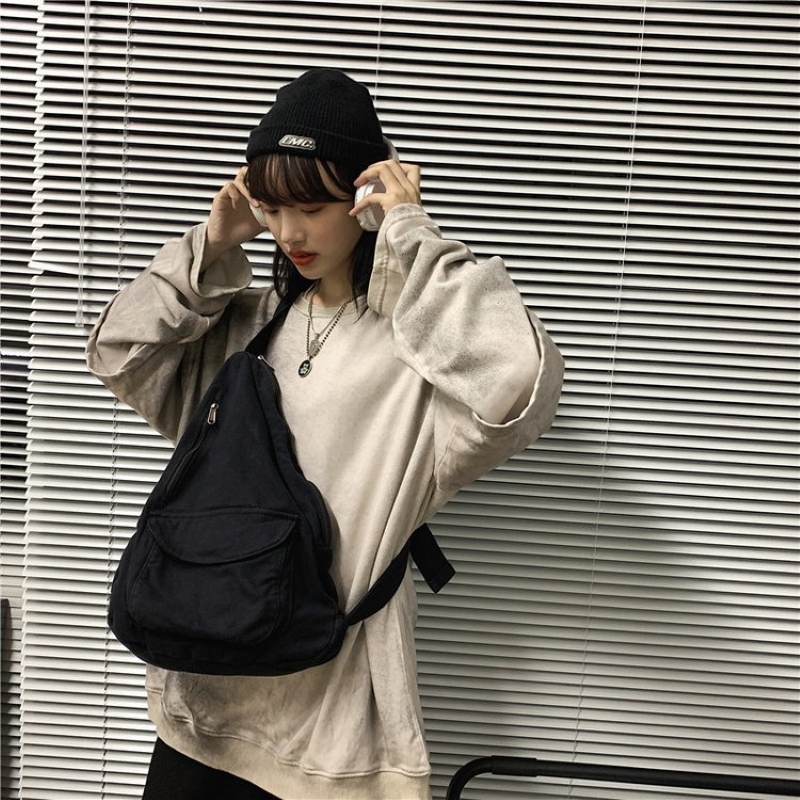 กระเป๋าคาดอก กระเป๋าสะพายไหล่ ผ้าแคนวาส ขนาดใหญ่ จุของได้เยอะ สไตล์เรโทร แฟชั่นสําหรับผู้ชาย และผู้หญิง และนักเรียน