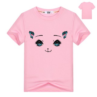 เสื้อยืดแขนสั้นพิมพ์ลายแมวน่ารักสำหรับเด็ก