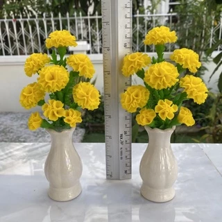 ** แจกันละ 100 บาทเท่านั้น ** แจกันดอกดาวเรือง 9 ดอก บูชาพระ งานดินปั้น งานดินปั้น สูง 7 นิ้ว