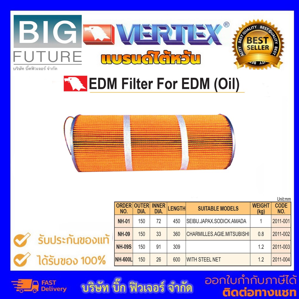 EDM Filter For EDM (Oil) ไส้กรองเครื่อง EDM ไส้กรองEDM รุ่น NH-9 บริษัท Bigfuture ยี่ห้อVertex