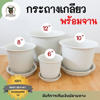 กระถางต้นไม้ 12นิ้ว 10นิ้ว 8นิ้ว 6นิ้ว พร้อมจานรอง กระถางสีขาว กระถางมินิมอล กระถางปลูกบอน กระถางญาญ่า กระถางกลมญี่ปุ่น