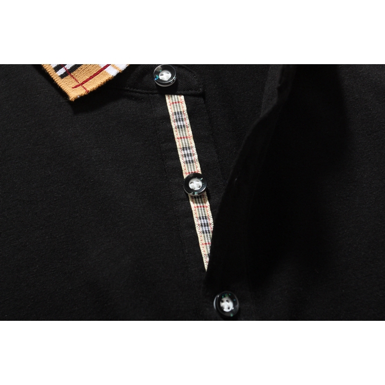 Men Polo Shirt Cotton Short Sleeve Polo Shirt With Bur_berry Plaid Pattern Collar Casual Shirt Business Wear #3