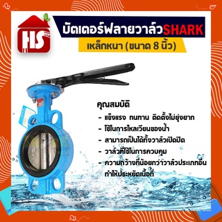 บัตเตอร์ฟลายวาล์ว ขนาด 8 นิ้ว Butterfly Valve วาล์วปีกผีเสื้อ SHARK ลิ้น STL 304 ตัวเป็นเหล็กหนาอย่างดี