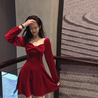 👗👗Hot sale red velvet dress เดรสสีแดงดูบาง👗👗