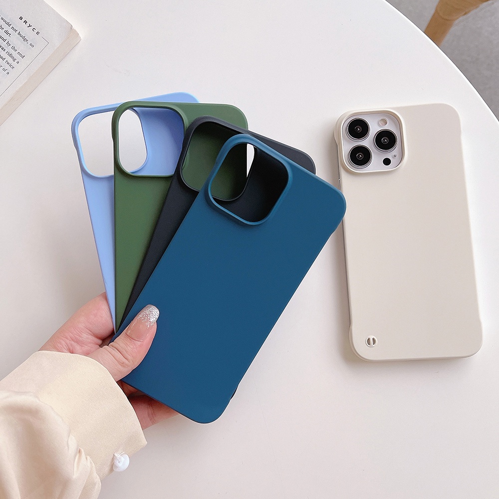 เคสโทรศัพท์มือถือ PC แบบแข็ง ไร้กรอบ เนื้อแมตต์ สีแคนดี้ สําหรับ iPhone 15 14 13 12 11 Pro Max Plus