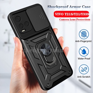 สไลด์เคสป้องกันเลนส์กล้องสำหรับ VIVO Y21 Y21S Y33S Y21T Y32 T1X 4G Shockproof Armor Phone Case on VIVO Y21 S Y 33S เคสโทรศัพท์เกราะกันกระแทกบนรถแม่เหล็กr