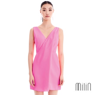 [MILIN] Dashing Dress Front Drape Detail Polyester Sleeveless Dress เดรสแขนกุดคอวีจับจีบด้านหน้า