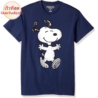 100%cotton เสื้อยืดคอวีผู้ชาย Peanuts Snoopy Hug Adult Navy T-Shirt men เสื้อ ยืด ผู้ชาย คอกลม โอเวอร์ ไซส์