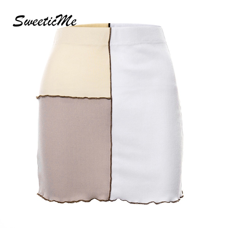 SweeticMe กระโปรงสะโพกเอวเย็บใหม่ของผู้หญิง