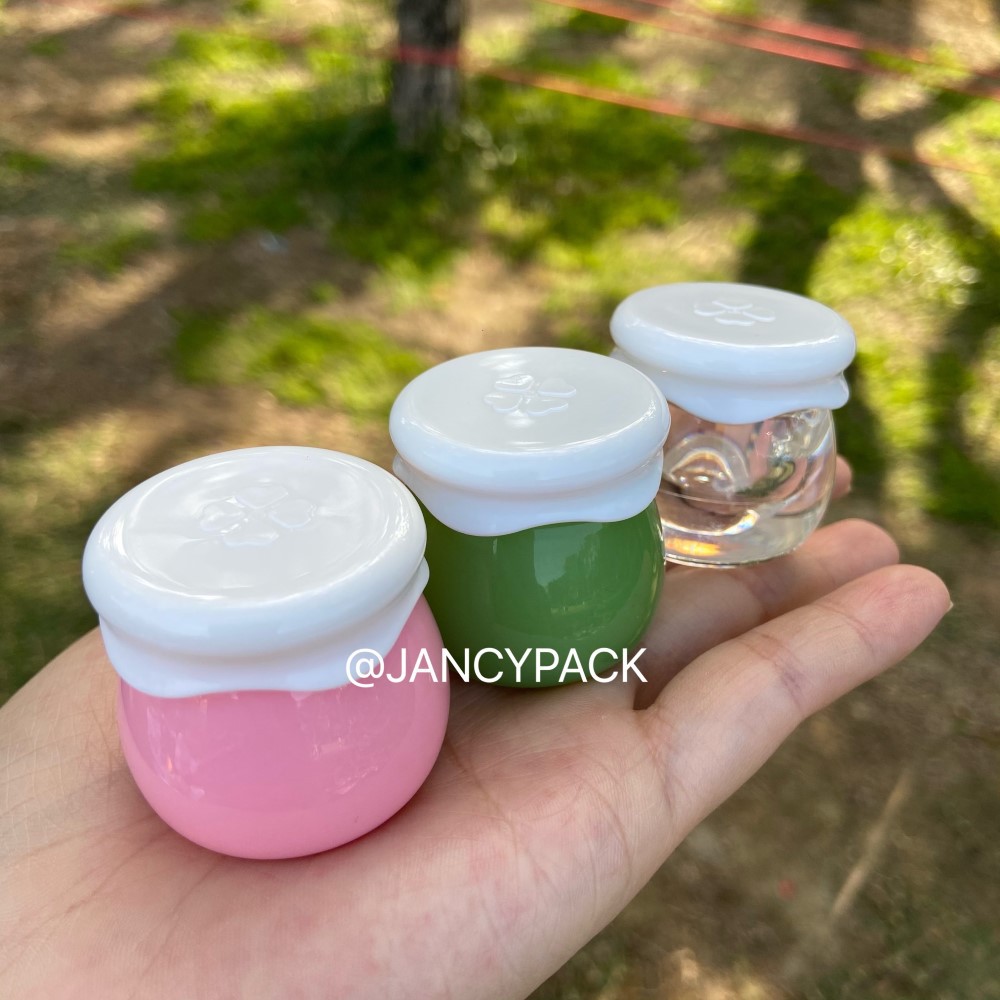 Jancy PACK กระปุกเปล่า ทรงกลม สีชมพู ขาว น่ารัก พร้อมฝาปิด สําหรับใส่ครีมขัดริมฝีปาก 10 กรัม