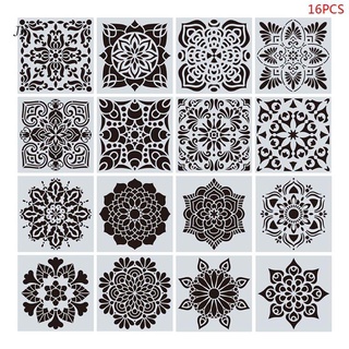 JN 16pcs/set Mandala Stencils DIY Drawing Template Painting Scrapbooking Paper Card