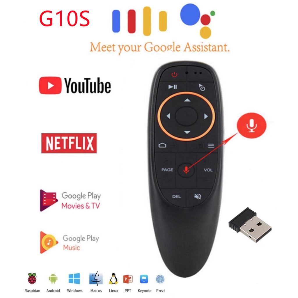 G10S (มีGyro) Voice Air Mouse Remote, 2.4Ghz Mini Wireless Android TV Control &amp; Infrared Learning Microph