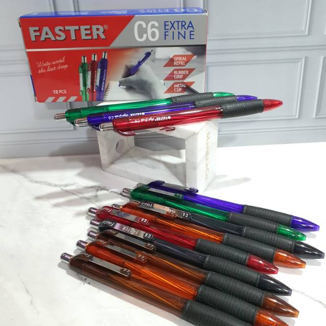 ปากกา Faster C6 ตื้น (1 กล่อง = 12 ชิ้น)/ปากกาลูกลื่นเร็วขึ้น/C6/เร็วขึ้น