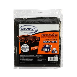 ถุงขยะดำแบบหนา เกรด A 26x34 นิ้ว(แพ็ค6ใบ) ดำ CHAMPION ถุงขยะ Thick Black Garbage Bags A Grade 26x34 inches (6/Pack) Blac